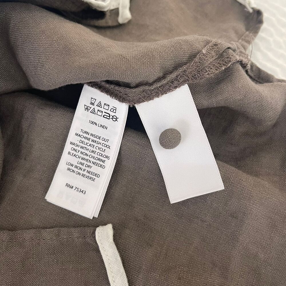 Tahari 100% Linen Sleeveless Button Front Top Grey White Trim Size M Boho Luxe - Picture 5 of 7